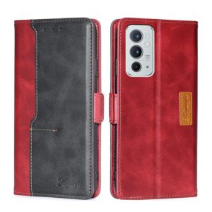 For OnePlus 9RT 5G Retro Texture Contrast Color Side Buckle Horizontal Flip Leather Phone Case with Holder & Card Slots & Wallet(Red+Black) (OEM)