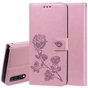 Rose Embossed Horizontal Flip PU Leather Case for Galaxy A70, with Holder & Card Slots & Wallet (Rose Gold) (OEM)