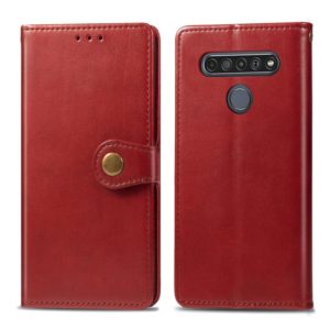 For LG K61 Retro Solid Color Leather Buckle Phone Case with Lanyard & Photo Frame & Card Slot & Wallet & Stand Function(Red) (OEM)