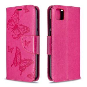 For Huawei Y5P / Honor 9S Two Butterflies Embossing Pattern Horizontal Flip Leather Case with Holder & Card Slot & Wallet & Lanyard(Rose Red) (OEM)