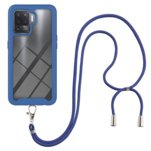 For OPPO A94 4G / Reno5 Lite Starry Sky Solid Color Series Shockproof PC + TPU Protective Case with Neck Strap(Blue) (OEM)
