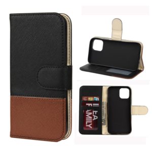 For iPhone 12 Pro Max Splicing Color Horizontal Flip Leather Case with Holder & Photo Frame & Card Slots & Wallet(Black) (OEM)