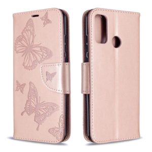 For Huawei P Smart (2020) Two Butterflies Embossing Pattern Horizontal Flip Leather Case with Holder & Card Slot & Wallet & Lanyard(Rose Gold) (OEM)