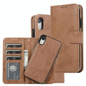 For iPhone XR KLT888-2 Retro 2 in 1 Detachable Magnetic Horizontal Flip TPU + PU Leather Case with Holder & Card Slots & Photo Frame & Wallet(Brown) (OEM)