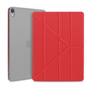 Multi-folding Shockproof PC + PU Leather Protective Case for iPad Pro 12.9 2018 / 2020, with Holder & Sleep / Wake-up Function(Red) (OEM)