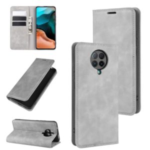 For Xiaomi Redmi K30 Pro Retro-skin Business Magnetic Suction Leather Case with Holder & Card Slots & Wallet(Grey) (OEM)