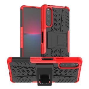 For Sony Xperia 10 IV Tire Texture TPU + PC Phone Case with Holder(Red) (OEM)