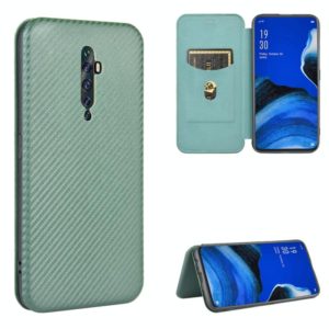 For OPPO Reno2 Z / F Carbon Fiber Texture Horizontal Flip TPU + PC + PU Leather Case with Card Slot(Green) (OEM)