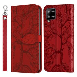 For Samsung Galaxy A12 Life of Tree Embossing Pattern Horizontal Flip Leather Case with Holder & Card Slot & Wallet & Photo Frame & Lanyard(Red) (OEM)