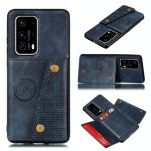 For Huawei P40 Pro+ PU + TPU Shockproof Magnetic Protective Case with Card Slots(Blue) (OEM)