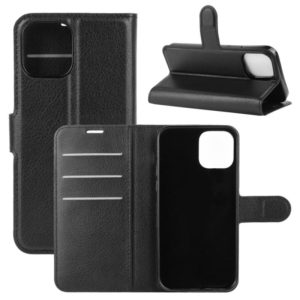 For iPhone 12 Pro Max Litchi Texture Horizontal Flip Protective Case with Holder & Card Slots & Wallet(Black) (OEM)