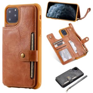 For iPhone 11 Pro Max Buckle Zipper Shockproof Protective Case with Holder & Card Slots & Wallet & Lanyard & Photos Frame(Brown) (OEM)