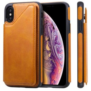 For iPhone XS Shockproof Calf Texture Protective Case with Holder & Card Slots & Frame(Brown) (OEM)