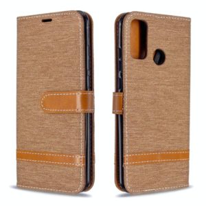 For Huawei P Smart (2020) Color Matching Denim Texture Horizontal Flip Leather Case with Holder & Card Slots & Wallet & Lanyard(Brown) (OEM)