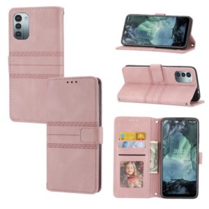 For Nokia G21 / G11 Embossed Striped Magnetic Buckle Horizontal Flip Phone Leather Case(Pink) (OEM)