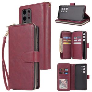 For Huawei P40 Pro+ Zipper Wallet Bag Horizontal Flip PU Leather Case with Holder & 9 Card Slots & Wallet & Lanyard & Photo Frame(Wine Red) (OEM)