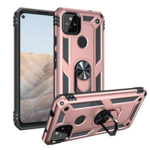 For Google Pixel 5a 5G Shockproof TPU + PC Protective Case with 360 Degree Rotating Holder(Rose Gold) (OEM)