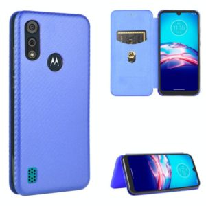 For Motorola Moto E6s (2020) Carbon Fiber Texture Horizontal Flip TPU + PC + PU Leather Case with Rope & Card Slot(Blue) (OEM)