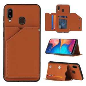 For Samsung Galaxy A20 & A30 Skin Feel PU + TPU + PC Back Cover Shockproof Case with Card Slots & Holder & Photo Frame(Brown) (OEM)