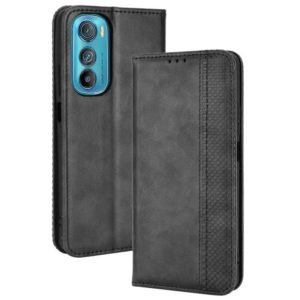For Motorola Edge 30 Magnetic Buckle Retro Texture Leather Phone Case(Black) (OEM)
