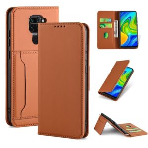 For Xiaomi Redmi 10X 4G Strong Magnetism Shockproof Horizontal Flip Liquid Feel Leather Case with Holder & Card Slots & Wallet(Brown) (OEM)