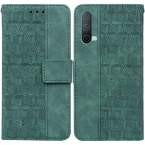 For OnePlus Nord CE 5G Geometric Embossed Leather Phone Case(Green) (OEM)