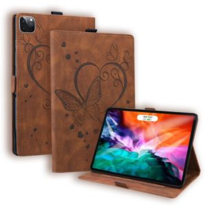For iPad Pro 12.9 (2020) / (2021) Love Butterfly Pattern Horizontal Flip Leather Tablet Case with Holder & Sleep / Wake-up Function(Brown) (OEM)
