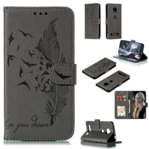 Feather Pattern Litchi Texture Horizontal Flip Leather Case with Wallet & Holder & Card Slots For Motorola Moto Z4 Play(Gray) (OEM)