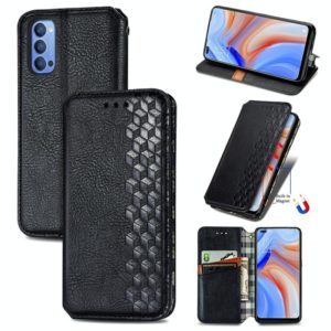 For OPPO Reno 4 4G Cubic Grid Pressed Horizontal Flip Magnetic PU Leather Case with Holder & Card Slots & Wallet(Black) (OEM)