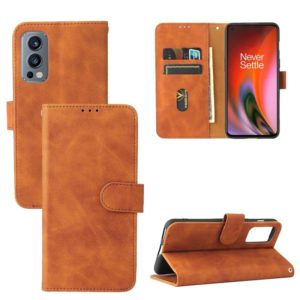 For OnePlus Nord 2 5G Solid Color Skin Feel Magnetic Buckle Horizontal Flip Calf Texture PU Leather Case with Holder & Card Slots & Wallet(Brown) (OEM)