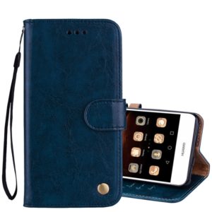 For Huawei Y5 (2017) / Y6 (2017) Business Style Oil Wax Texture Horizontal Flip Leather Case with Holder & Card Slots & Hand Strap(Blue) (OEM)