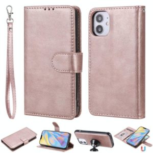 For iPhone 12 mini 2 in 1 Solid Color Detachable PU Leather Case with Card Slots & Magnetic Holder & Photo Frame & Wallet & Strap(Rose Gold) (OEM)