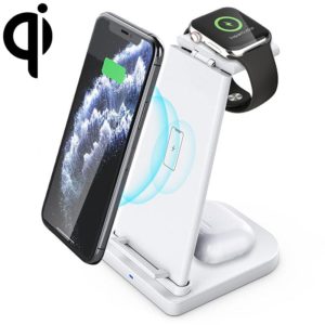 10W 3 in 1 QC 3.0 Vertical Multi-function Wireless Charger with Stand Function, Suitable for Mobile Phones / Apple Watch / AirPods (White) (OEM)