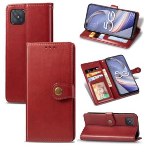 For OPPO A92s Solid Color Leather Buckle Phone Case with Lanyard & Photo Frame & Card Slot & Wallet & Stand Function(Red) (OEM)