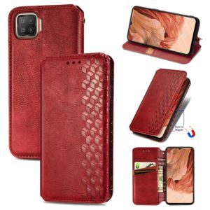 For OPPO F17 Cubic Grid Pressed Horizontal Flip Magnetic PU Leather Case with Holder & Card Slots & Wallet(Red) (OEM)