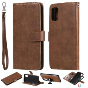 For Samsung Galaxy A41(EU Version) 2 in 1 Solid Color Detachable PU Leather Case with Card Slots & Magnetic Holder & Photo Frame & Wallet & Strap(Brown) (OEM)