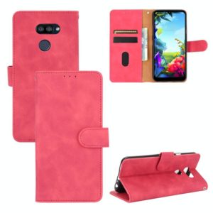 For LG K40S Solid Color Skin Feel Magnetic Buckle Horizontal Flip Calf Texture PU Leather Case with Holder & Card Slots & Wallet(Rose Red) (OEM)