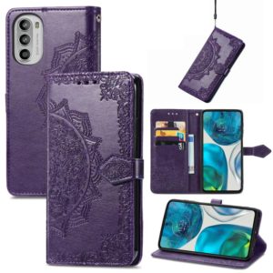 For Motorola Moto G52 Mandala Flower Embossed Horizontal Flip Leather Phone Case(Purple) (OEM)
