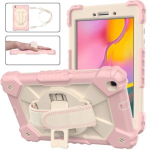 For Samsung Galaxy Tab A 8.0 (2019)T290/T295 Contrast Color Robot Shockproof Silicon + PC Protective Case with Holder & Shoulder Strap(Rose Gold+Beige) (OEM)
