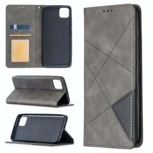 For OPPO Realme C11 Rhombus Texture Horizontal Flip Magnetic Leather Case with Holder & Card Slots(Grey) (OEM)