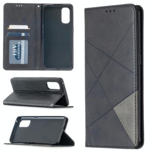 For OPPO Reno4 Pro 5G Rhombus Texture Horizontal Flip Magnetic Leather Case with Holder & Card Slots(Black) (OEM)