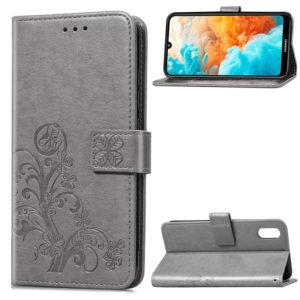 Lucky Clover Pressed Flowers Pattern Leather Case for Huawei Y6 Pro 2019, with Holder & Card Slots & Wallet & Hand Strap (Grey) (OEM)