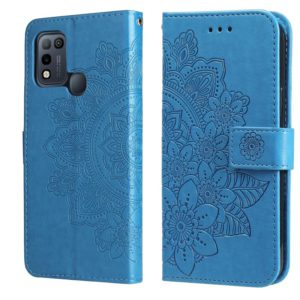 For Infinix Hot 10 Play 7-petal Flowers Embossing Pattern Horizontal Flip PU Leather Case with Holder & Card Slots & Wallet & Photo Frame(Blue) (OEM)