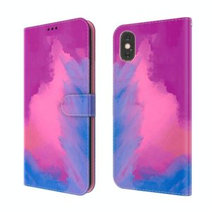 For iPhone XS Max Watercolor Pattern Horizontal Flip Leather Case with Holder & Card Slot & Wallet(Purple Red) (OEM)