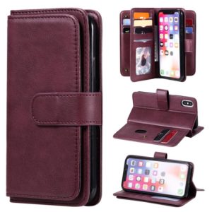 For iPhone XS / X Multifunctional Magnetic Copper Buckle Horizontal Flip Solid Color Leather Case with 10 Card Slots & Wallet & Holder & Photo Frame(Wine Red) (OEM)