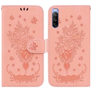 For Sony Xperia 10 III Butterfly Rose Embossed Leather Phone Case(Pink) (OEM)