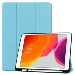 For iPad 10.2 2021 / 2020 / 2019 Custer Texture Horizontal Flip Smart TPU Leather Case with Sleep / Wake-up Function & Three-folding Holder & Pen Slot(Sky Blue) (OEM)