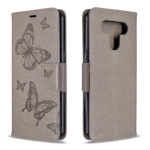 For LG K51 Two Butterflies Embossing Pattern Horizontal Flip Leather Case with Holder & Card Slot & Wallet & Lanyard(Grey) (OEM)