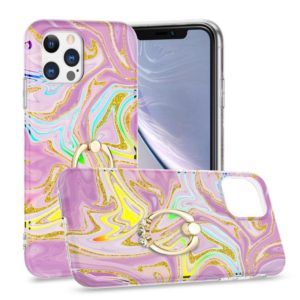 For iPhone 11 Pro Laser Glitter Watercolor Pattern Shockproof Protective Case with Ring Holder (FD5) (OEM)