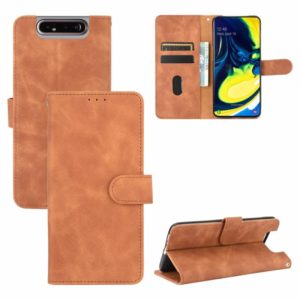 For Samsung Galaxy A80 Solid Color Skin Feel Magnetic Buckle Horizontal Flip Calf Texture PU Leather Case with Holder & Card Slots & Wallet(Brown) (OEM)